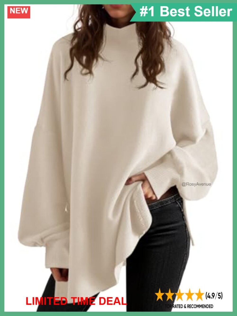 Oversized Turtleneck Sweater Batwing Knit Tunic Pullover